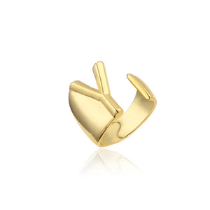 Hollow A-Z Letter Gold Color Metal Adjustable Ring