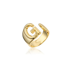 Hollow A-Z Letter Gold Color Metal Adjustable Ring