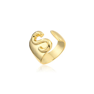 Hollow A-Z Letter Gold Color Metal Adjustable Ring