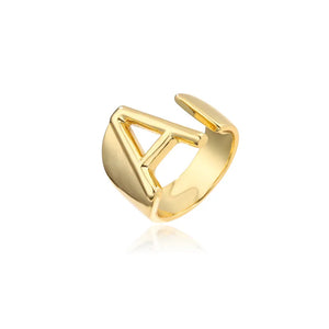 Hollow A-Z Letter Gold Color Metal Adjustable Ring