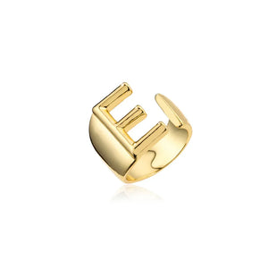 Hollow A-Z Letter Gold Color Metal Adjustable Ring