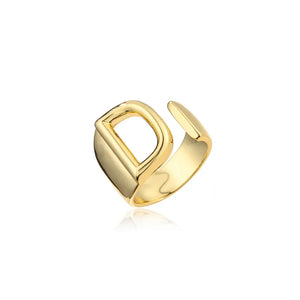 Hollow A-Z Letter Gold Color Metal Adjustable Ring