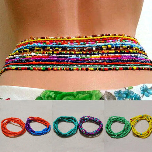 2 Pcs Sexy Summer Waist Bead Chains Belly Beads Colorful Beach Bikini Body Belly Chain Elastic Jewelry