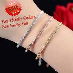 Adjustable Bracelet Bangle Brilliant CZ Rose Gold Color