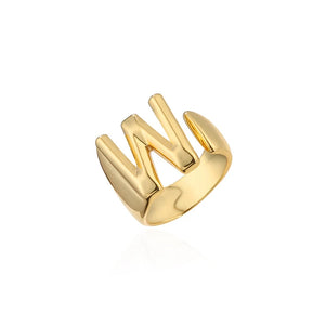 Hollow A-Z Letter Gold Color Metal Adjustable Ring