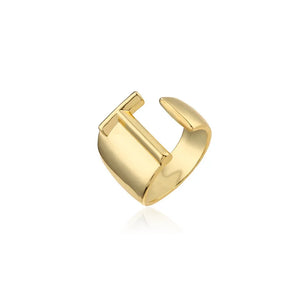 Hollow A-Z Letter Gold Color Metal Adjustable Ring