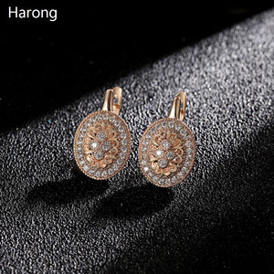 PATAYA Hollow Drop Gold Zircon Earring