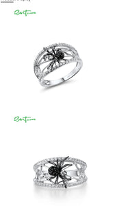 SANTUZZA Genuine 925 Sterling Silver Ring For Women Unique Rings Delicate Black Spider Ring Trendy Party Fashion Jewelry