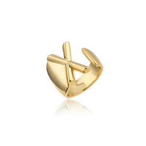 Hollow A-Z Letter Gold Color Metal Adjustable Ring