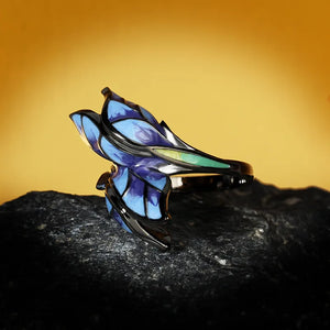 Unique Shape Blue Butterfly Enamel Ring 925 Silver Elegant Party Jewelry Handmade Enamel Butterfly Ring Jewelry Gift