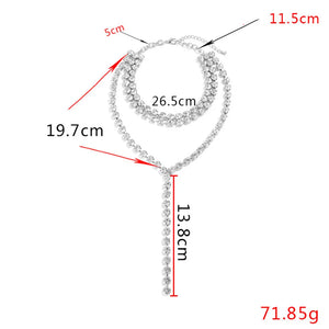 Shiny Rhinestone Sexy Multilayer Long Tassel Pendant Body Necklace Jewelry for Women Luxury Crystal Chain Collar Choker Necklace