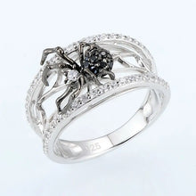 Load image into Gallery viewer, SANTUZZA Genuine 925 Sterling Silver Ring For Women Unique Rings Delicate Black Spider Ring Trendy Party Fashion Jewelry