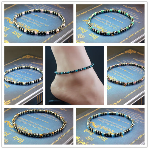 Magnetic Hematite Round Beaded 4MM Strechy Anklet