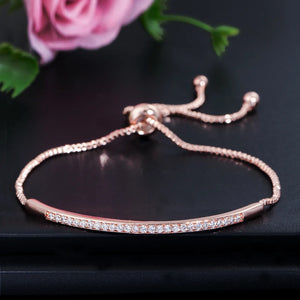 Adjustable Bracelet Bangle Brilliant CZ Rose Gold Color