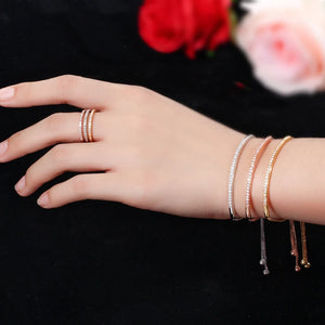 Adjustable Bracelet Bangle Brilliant CZ Rose Gold Color