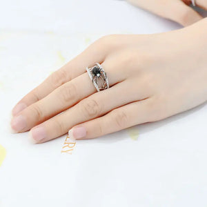 SANTUZZA Genuine 925 Sterling Silver Ring For Women Unique Rings Delicate Black Spider Ring Trendy Party Fashion Jewelry