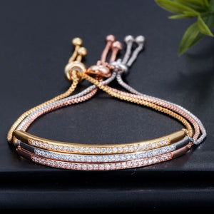 Adjustable Bracelet Bangle Brilliant CZ Rose Gold Color