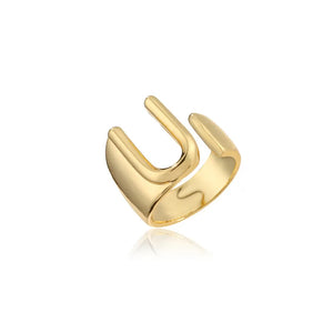 Hollow A-Z Letter Gold Color Metal Adjustable Ring