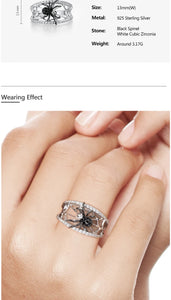 SANTUZZA Genuine 925 Sterling Silver Ring For Women Unique Rings Delicate Black Spider Ring Trendy Party Fashion Jewelry