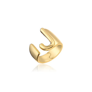 Hollow A-Z Letter Gold Color Metal Adjustable Ring