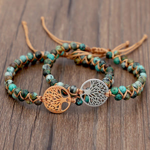 Jasper Stone Yoga Wrap Bracelets Tree of Life Charm