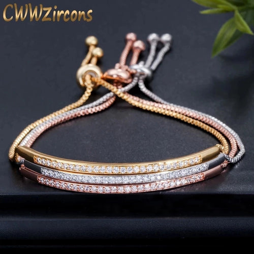 Adjustable Bracelet Bangle Brilliant CZ Rose Gold Color