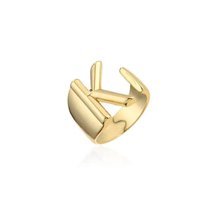 Hollow A-Z Letter Gold Color Metal Adjustable Ring