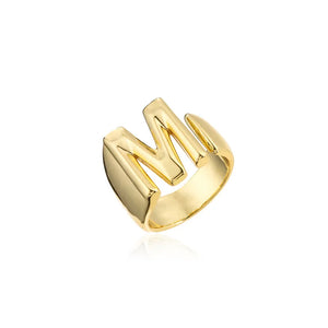 Hollow A-Z Letter Gold Color Metal Adjustable Ring