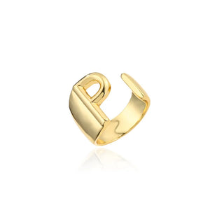 Hollow A-Z Letter Gold Color Metal Adjustable Ring