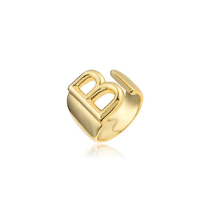 Hollow A-Z Letter Gold Color Metal Adjustable Ring