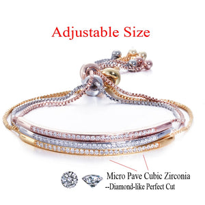 Adjustable Bracelet Bangle Brilliant CZ Rose Gold Color