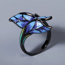 Load image into Gallery viewer, Unique Shape Blue Butterfly Enamel Ring 925 Silver Elegant Party Jewelry Handmade Enamel Butterfly Ring Jewelry Gift