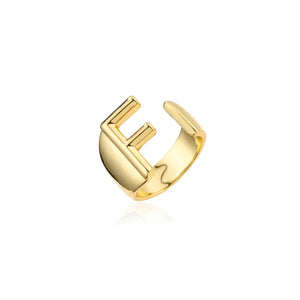 Hollow A-Z Letter Gold Color Metal Adjustable Ring