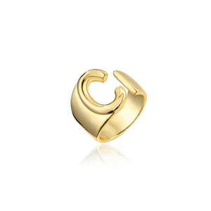 Hollow A-Z Letter Gold Color Metal Adjustable Ring