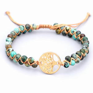 Jasper Stone Yoga Wrap Bracelets Tree of Life Charm