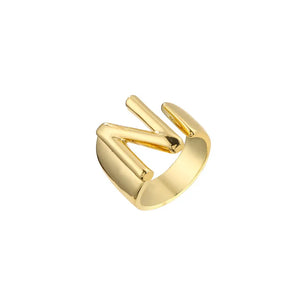 Hollow A-Z Letter Gold Color Metal Adjustable Ring