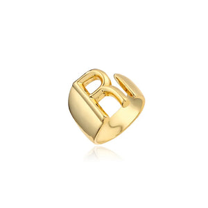 Hollow A-Z Letter Gold Color Metal Adjustable Ring