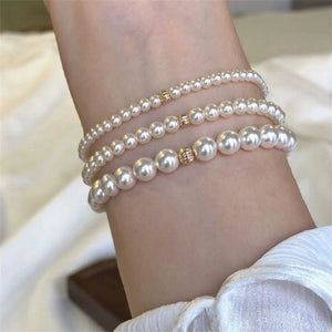 Accessible Luxury Perfect Circle K Gold French Elastic String Pearl Bracelet