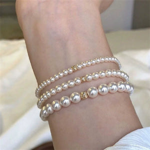 Accessible Luxury Perfect Circle K Gold French Elastic String Pearl Bracelet