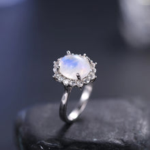 Load image into Gallery viewer, GEM&#39;S BALLET 3.24CT 8X10mm Oval Cut Moonstone Unique Cluster Halo Engagement Rings in 925 Sterling Silver Women&#39;s Gemstone Ring