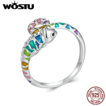 Load image into Gallery viewer, WOSTU Rainbow Chameleon Open Ring 925 Sterling Silver Multi Color Animal Adjsutable Rings Women Girl Bithday Jewelry Unique Gift