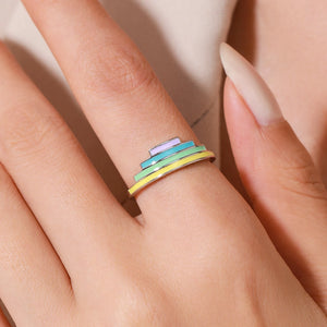 Ailmay 925 Sterling Silver Unique Fashion Rainbow Color Enamel Geometric Finger Ring