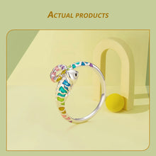 Load image into Gallery viewer, WOSTU Rainbow Chameleon Open Ring 925 Sterling Silver Multi Color Animal Adjsutable Rings Women Girl Bithday Jewelry Unique Gift