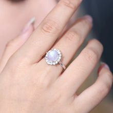 Load image into Gallery viewer, GEM&#39;S BALLET 3.24CT 8X10mm Oval Cut Moonstone Unique Cluster Halo Engagement Rings in 925 Sterling Silver Women&#39;s Gemstone Ring