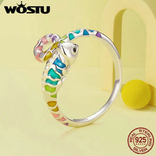 Load image into Gallery viewer, WOSTU Rainbow Chameleon Open Ring 925 Sterling Silver Multi Color Animal Adjsutable Rings Women Girl Bithday Jewelry Unique Gift