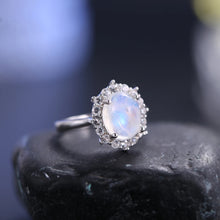 Load image into Gallery viewer, GEM&#39;S BALLET 3.24CT 8X10mm Oval Cut Moonstone Unique Cluster Halo Engagement Rings in 925 Sterling Silver Women&#39;s Gemstone Ring