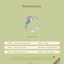 Load image into Gallery viewer, WOSTU Rainbow Chameleon Open Ring 925 Sterling Silver Multi Color Animal Adjsutable Rings Women Girl Bithday Jewelry Unique Gift