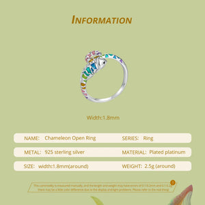 WOSTU Rainbow Chameleon Open Ring 925 Sterling Silver Multi Color Animal Adjsutable Rings Women Girl Bithday Jewelry Unique Gift