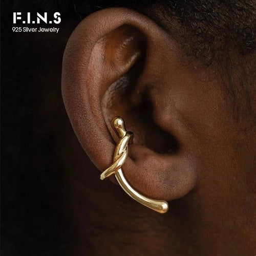 F.I.N.S 1PC Unique Design Real 925 Sterling Silver Knotted Ear Clip INS Wind Punk No Pierced Ear Cartilage Clip Prevent Allergy