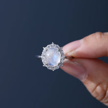 Load image into Gallery viewer, GEM&#39;S BALLET 3.24CT 8X10mm Oval Cut Moonstone Unique Cluster Halo Engagement Rings in 925 Sterling Silver Women&#39;s Gemstone Ring